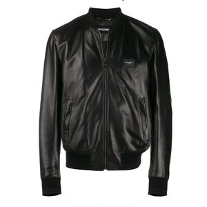 Dolce & Gabbana logo-plaque leather bomber jacket